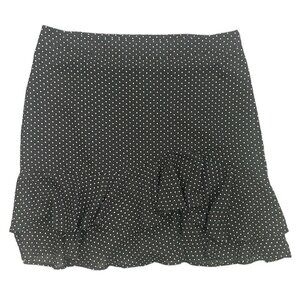 Ann Taylor Black Skirt White Polka Dot Knee Length Skirt Lined Ruffles - Size 14